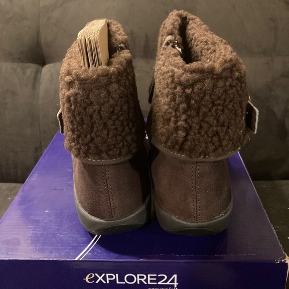 Easy Spirit ESLOCKDOWN Brown Leather Fur Suede Winter Boots Size 8.5 New in Box - Picture 8 of 10